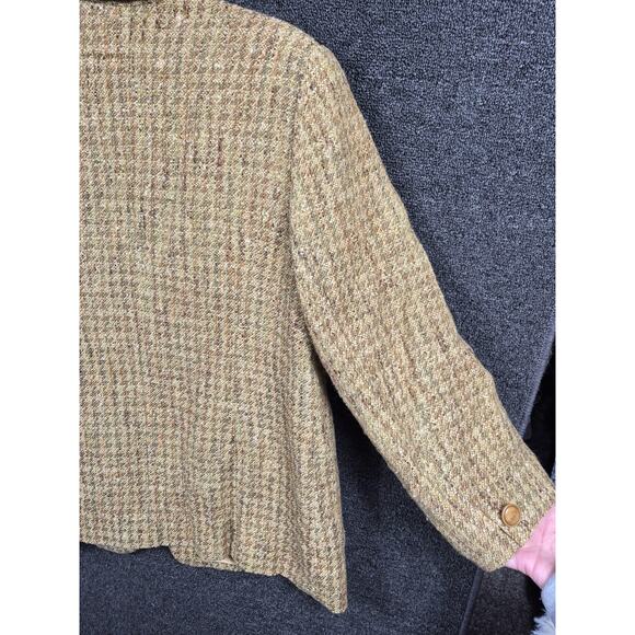 Weill Blazer Womens 16 Brown Wool Tweed Houndstooth Check Lined Jacket Coat - Picture 6 of 10